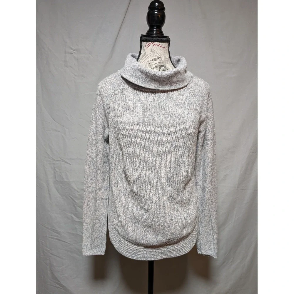LOFT Gray Pink Marled Knit Cowl Neck Cotton Sweater Minimalist Women's XS